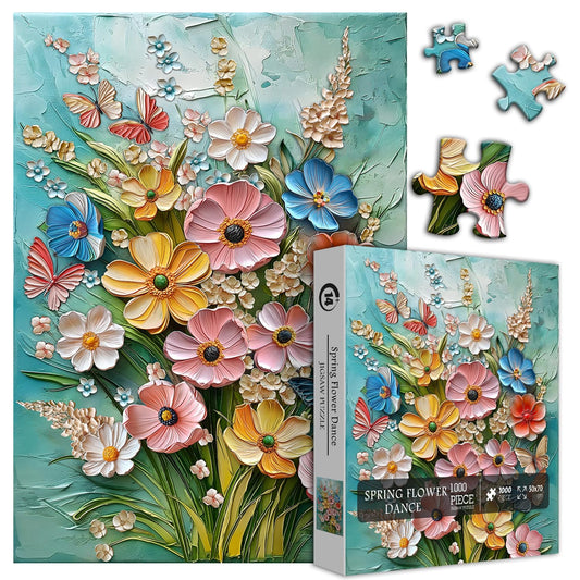 PICKFORU Flower Puzzle for Adults 1000 pieces with dance-like floral scene and poster included.