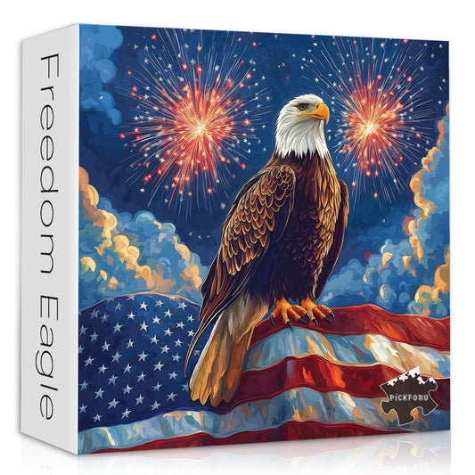 PICKFORU Freedom Eagle Puzzle shows flag and fireworks for immersive patriotic evening activity