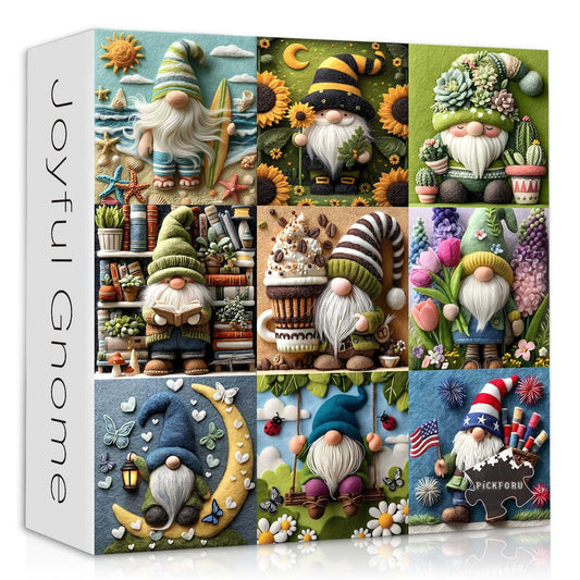 PICKFORU Funny Gnome Puzzle 1000 pieces—vibrant garden scene for mindful, relaxing evenings.