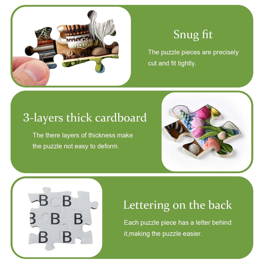 PICKFORU Gnome puzzle garden scene—crisp colors and precise cuts for confident assembly.