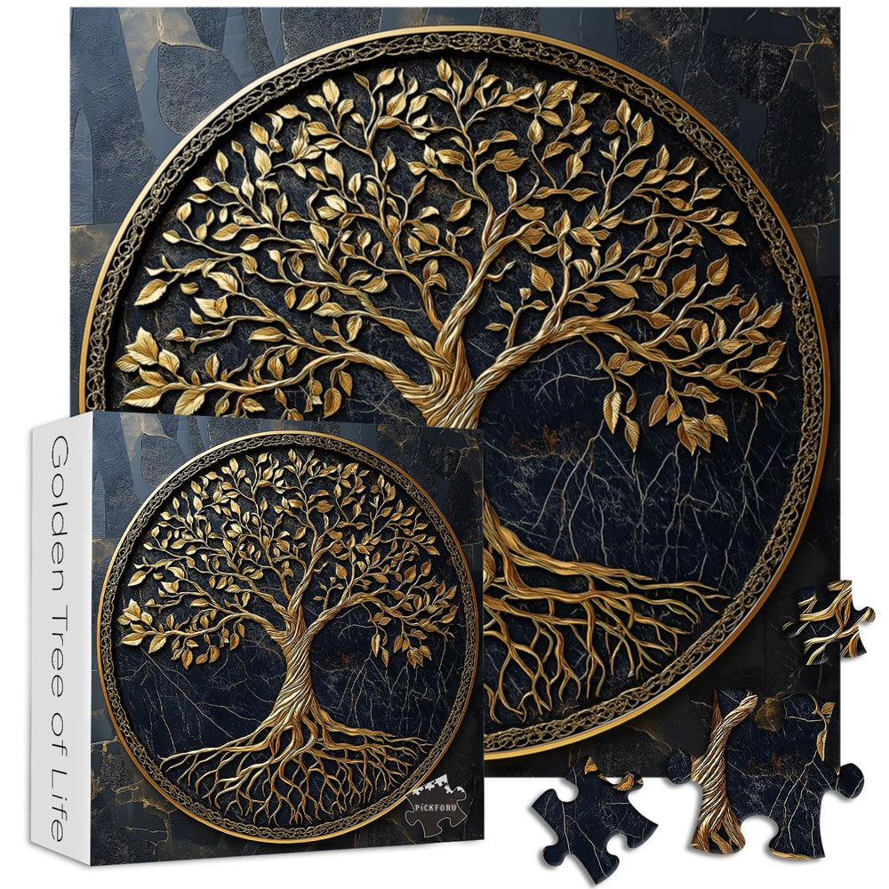 PICKFORU gradient black gold tree puzzle image highlighting striking colors