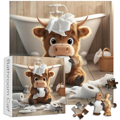 PICKFORU Highland Cow Puzzle assembly back with ABC reference aids quick start.