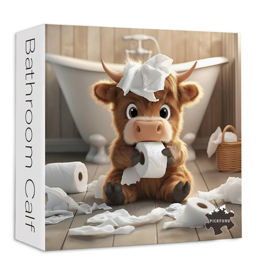 PICKFORU Highland Cow Puzzle box for easy storage and durable packaging.