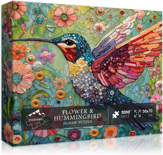 PICKFORU hummingbird puzzle artwork enhances focus and relaxation.