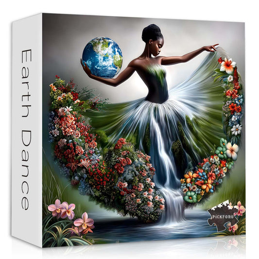 PICKFORU Impossible Puzzle: floral-woman waterfall scene for mindful puzzling