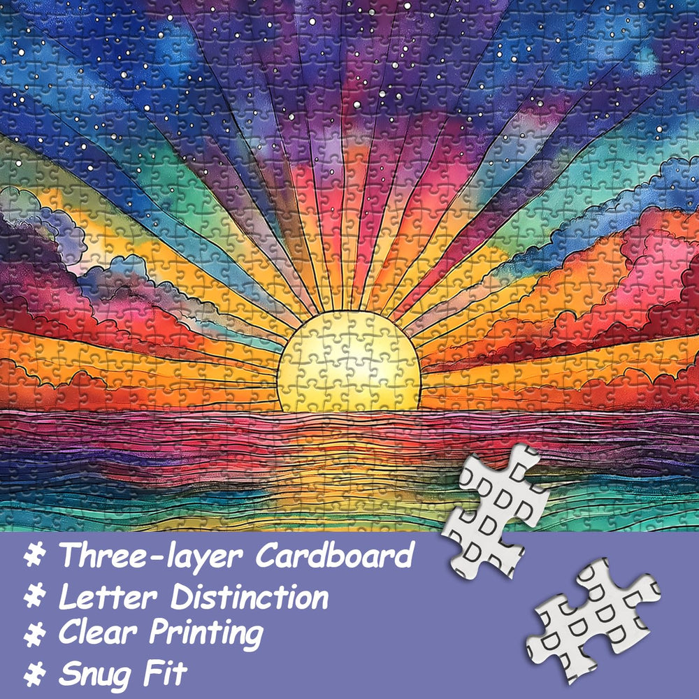 PICKFORU ocean-sunset-gradient puzzle—vivid sky tones energize solo puzzling sessions.