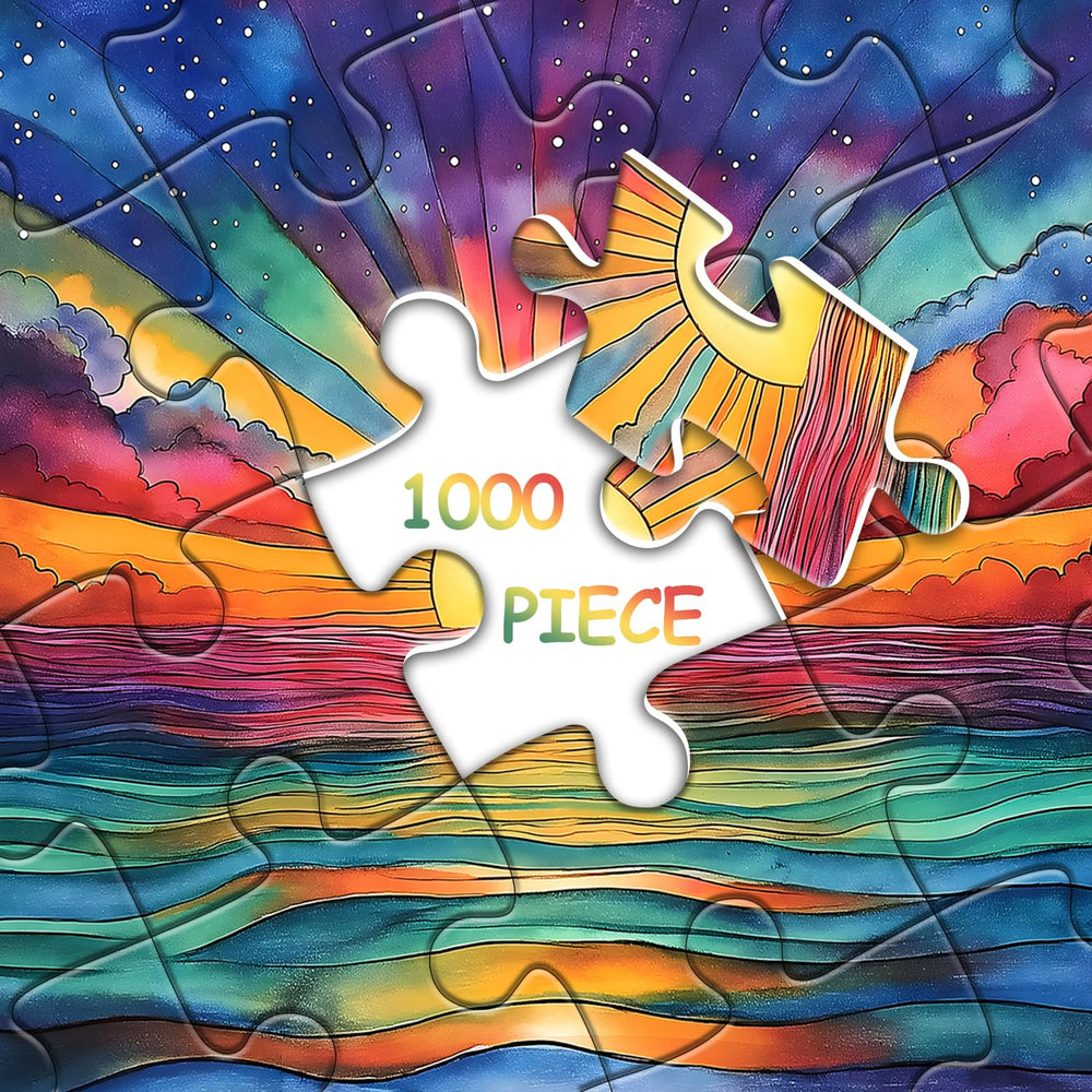 PICKFORU ocean-sunset-gradient puzzle—frame-ready art after completion.