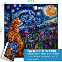 Pickforu moonlit cat puzzle scene captures a serene nocturnal moment.
