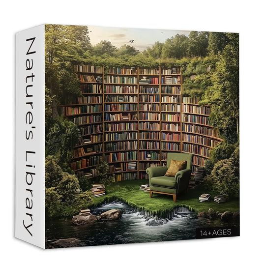 PICKFORU Natural Library Puzzles box front shows the 1000-piece set for book lovers.