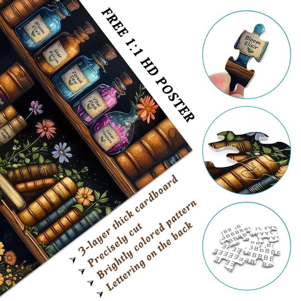 PICKFORU Potion Mushroom Bookshelf Puzzle highlighting whimsical motifs