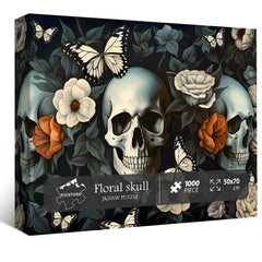 PICKFORU Skull Puzzle 1000 pieces with flowers and butterflies, ideal for challenging, relaxing evenings.