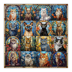 PICKFORU stained glass cat designs highlight 16 colorful feline artworks.