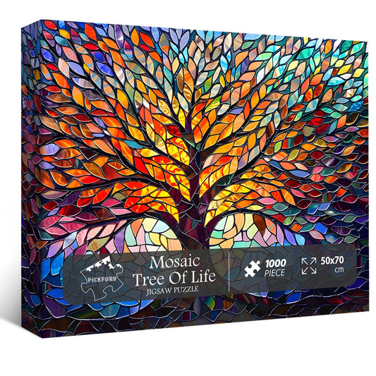 PICKFORU stained glass tree of life puzzle box and pieces for focused puzzling fun