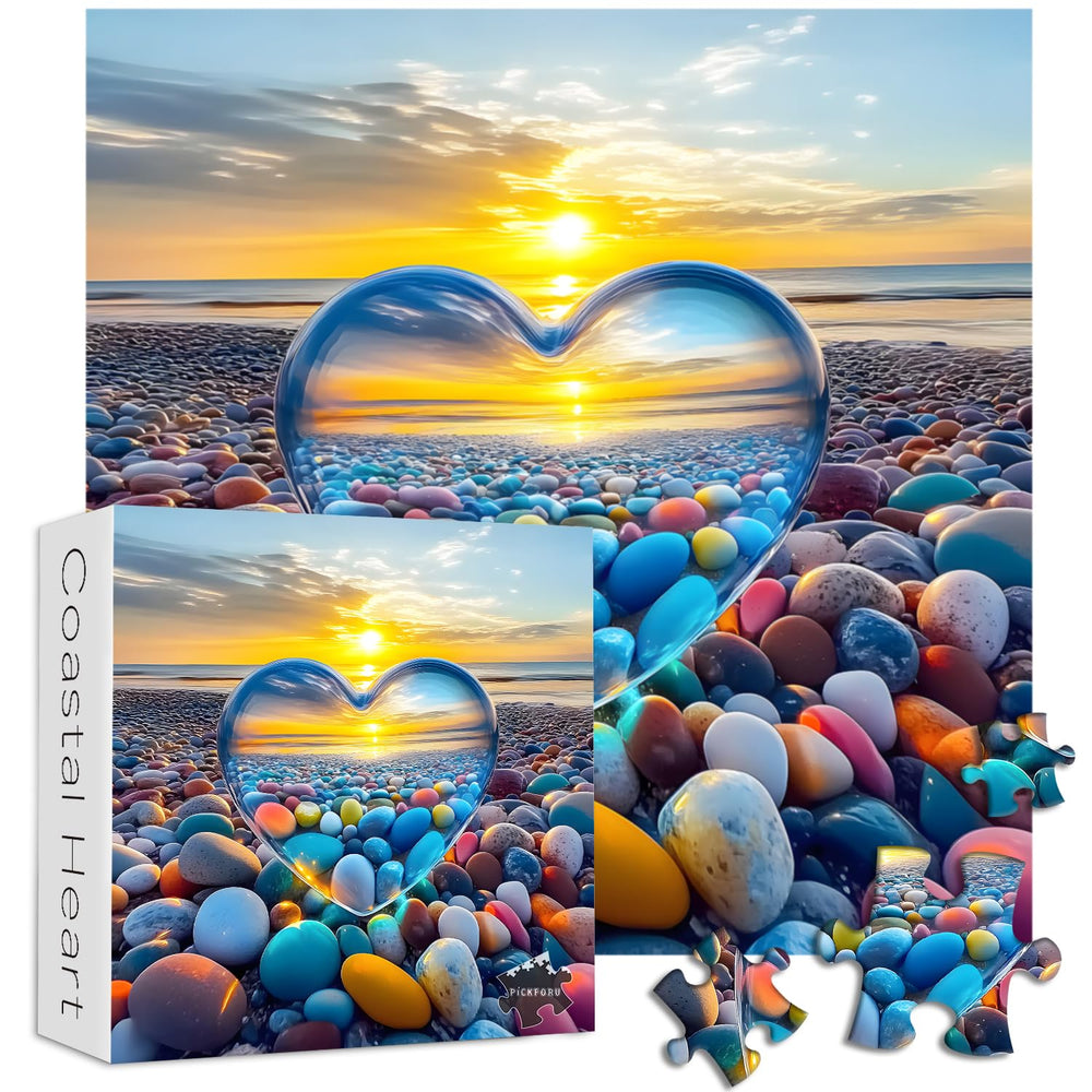PICKFORU summer beach sunset puzzle shows vibrant colors for family puzzle nights.