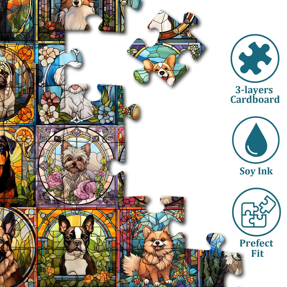 PICKFORU sunlit stained glass dog art brightens a room during cozy evenings