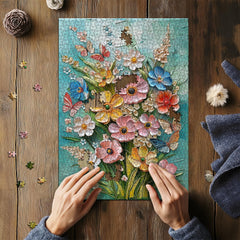 PICKFORU Wildflower art puzzle showcases colorful blooms, perfect for cozy, productive nights.