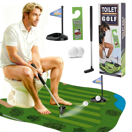 PICKLETECH Toilet Golf green with flag offers a playful bathroom challenge for adults.