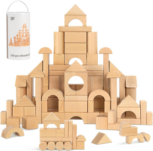 Pidoko Kids natural beech wood blocks for creative building and stacking.