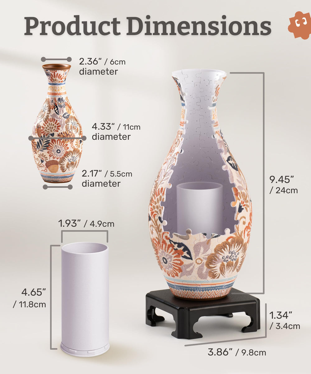 PieceRelax 160-piece puzzle vase shows finished height and diameter for scale