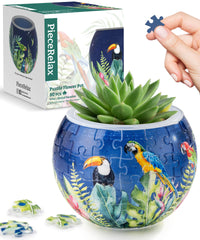 PieceRelax 3D Puzzle Planter with bird-of-paradise pattern for indoor succulents