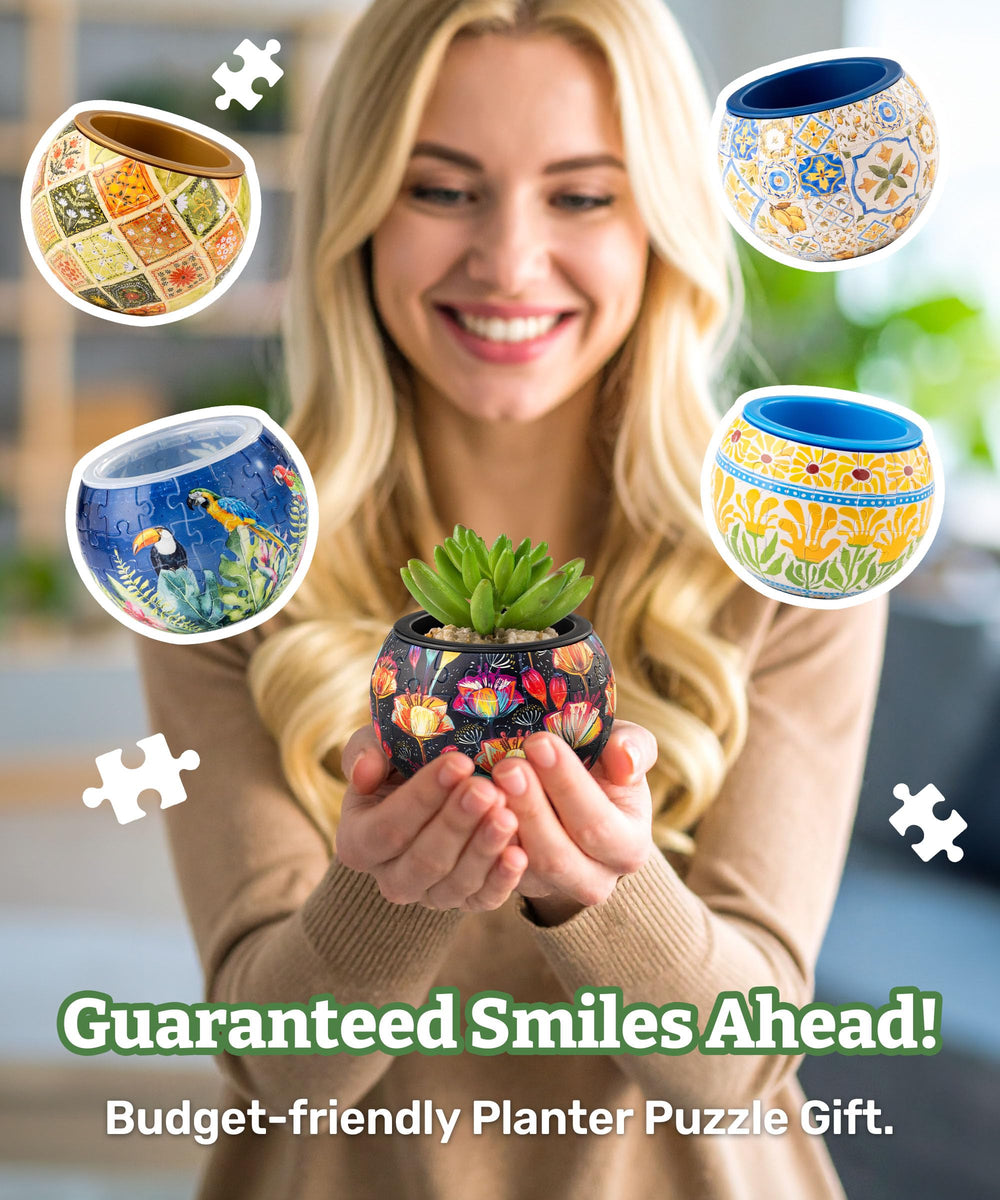 PieceRelax 3D Puzzle Planter packaged as a gift
