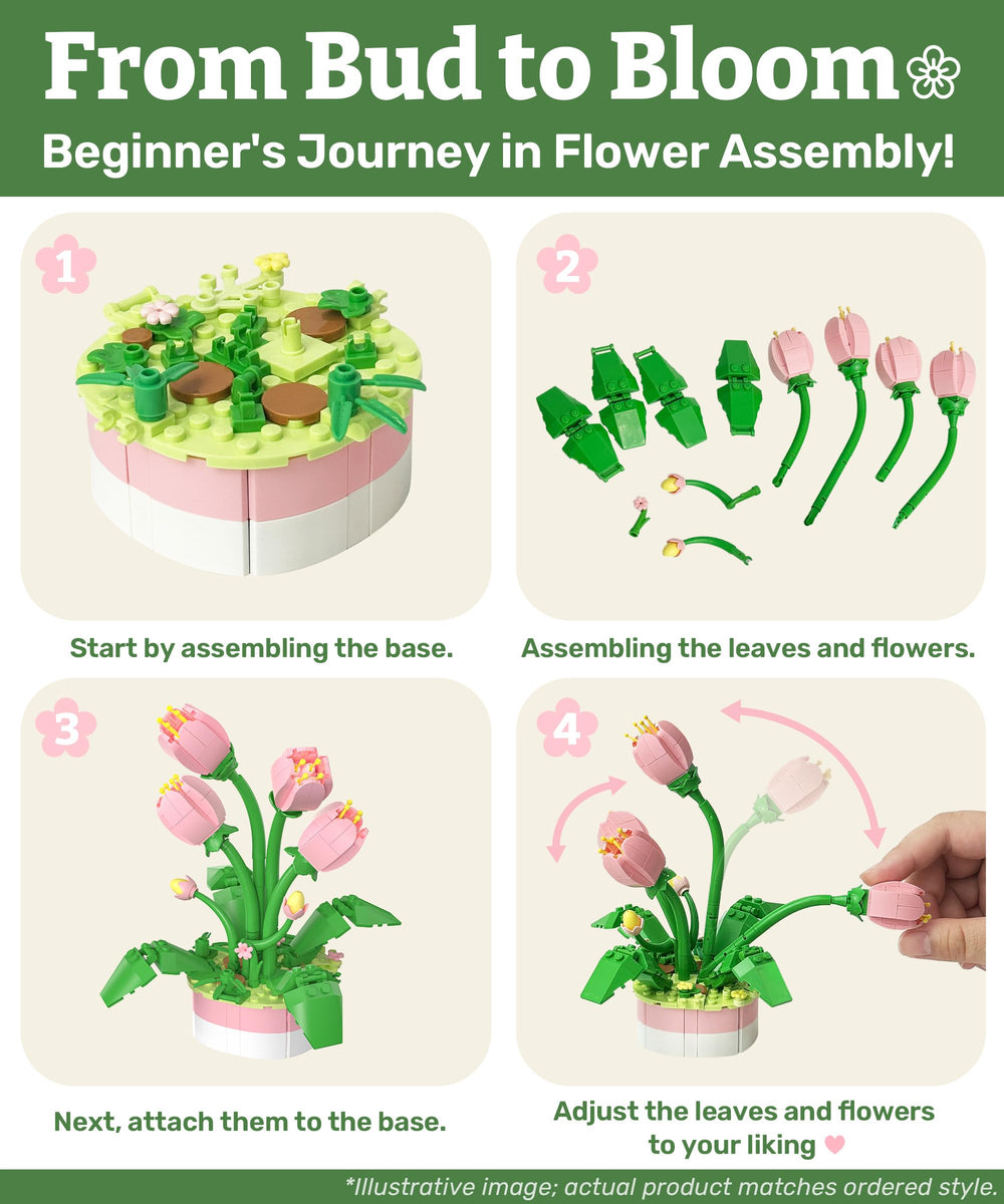 PieceRelax beginner-friendly assembly guides bud-to-bloom progress for beginners