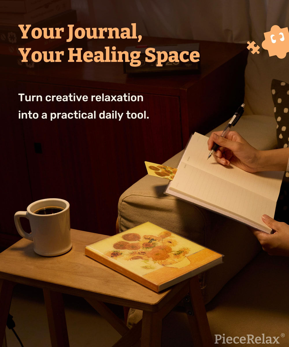 PieceRelax bookmark with quotes in use for journaling inspiration.