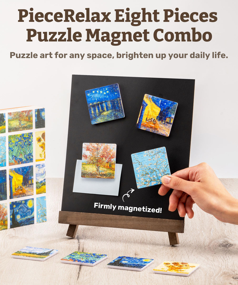 PieceRelax eight pattern magnet puzzle offers varied visuals for desk decor.