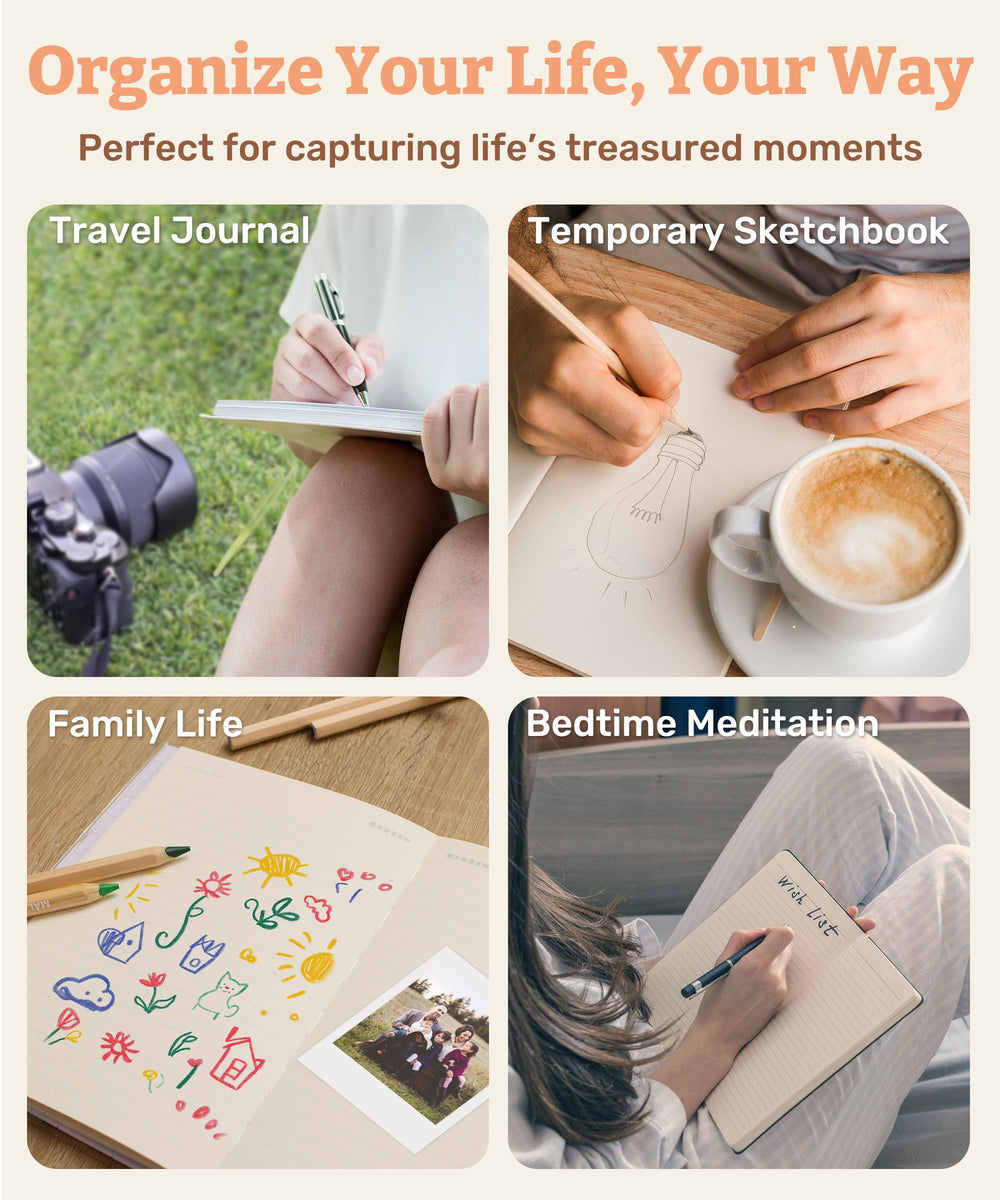 PieceRelax storage compartment in cover keeps small notes organized.