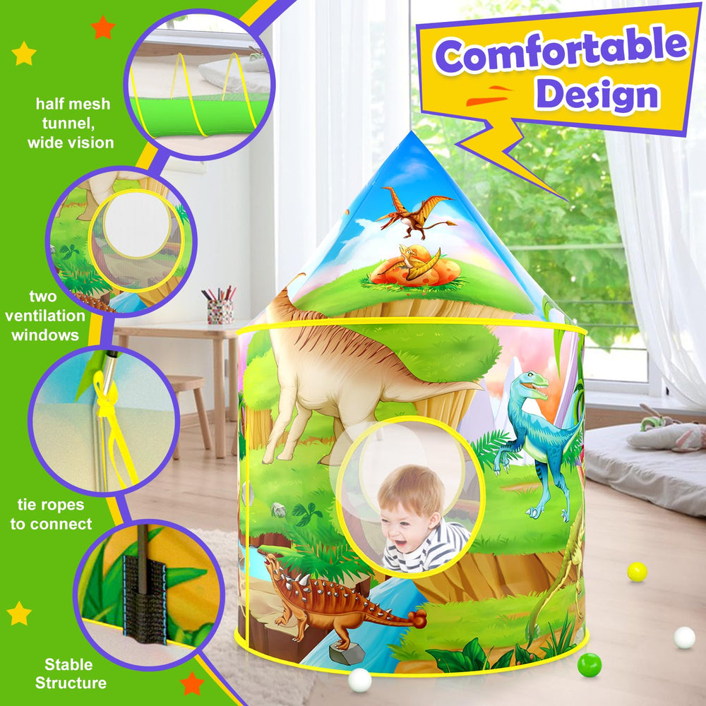 PigPigPen dinosaur castle tent encourages imaginative pretend play.