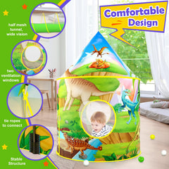 PigPigPen dinosaur castle tent encourages imaginative pretend play.