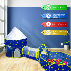 PigPigPen tunnel connects to a space rocket setup, encouraging crawling and imaginative play.