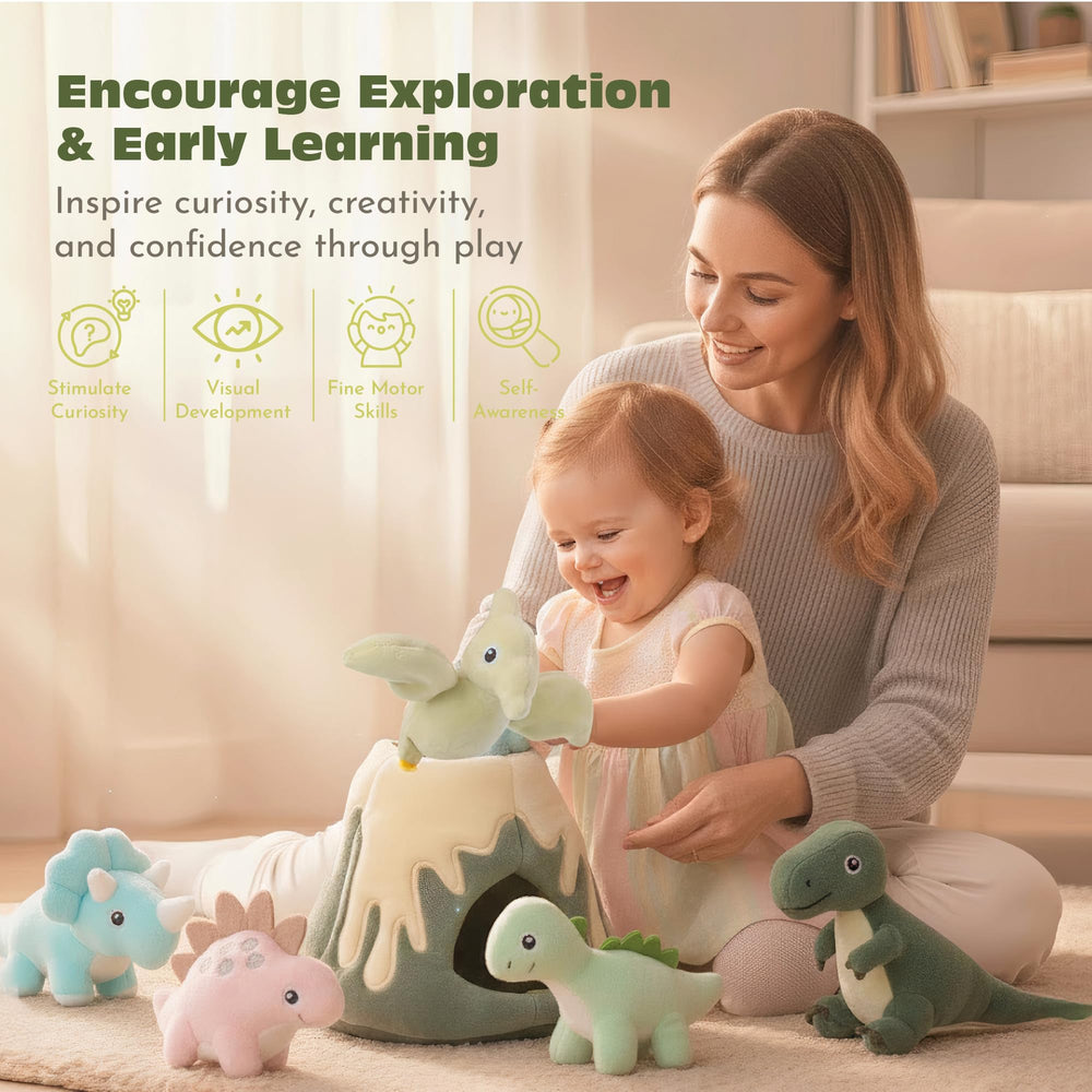 PIIKAGO Triceratops plush dinosaur for fine motor play.