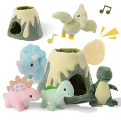 PIIKAGO Volcano Dino Set offers imaginative play with a cozy volcano and plush dinosaurs.