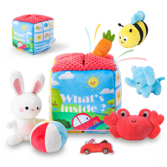 PIIKAGO Mystery Soft Box opens to reveal eight textures for tactile exploration during play.