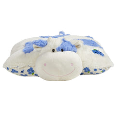 Close-up of Pillow Pets Blueberry Cow face, soft and cuddly