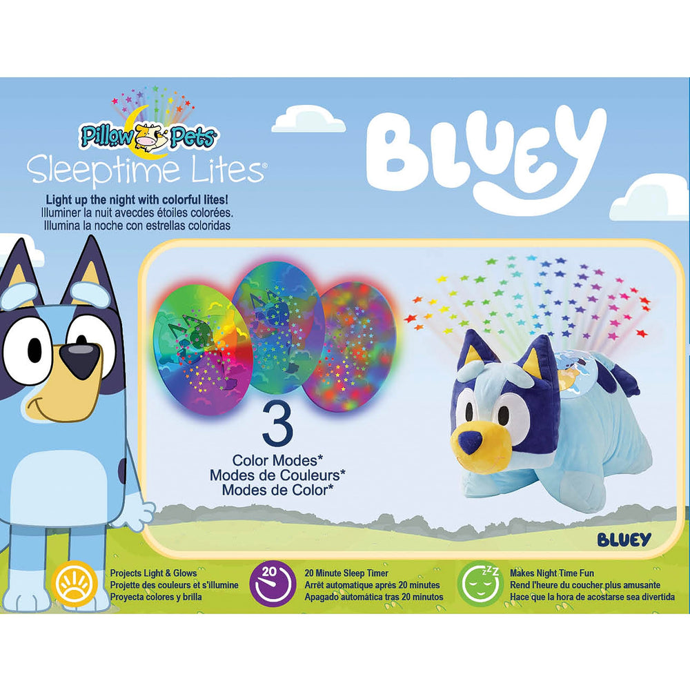Pillow Pets Bluey Sleeptime Lite supports stories and quiet play with a soft glow.