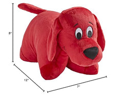 Pillow Pets Clifford travels with you, turning into a pillow for comfort.
