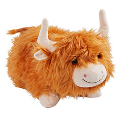 Pillow Pets Highland Cow front view, cuddly plush ready for hugs
