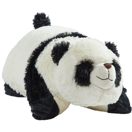Pillow Pets Comfy Panda plush toy in soft chenille for cozy cuddles.