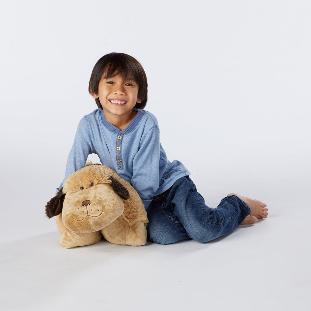 Pillow Pets Snuggly Puppy plush in soft beige chenille material.