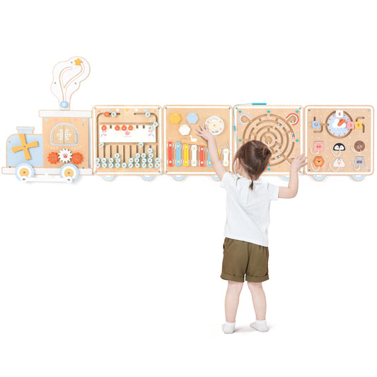 Pillowhale Train Activity Wall Busy Board for toddlers' travel-themed sensory play