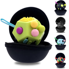 PILPOC theFube fidget cube in green close-up showing tactile textures for focus