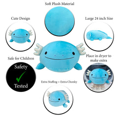 Pineapple Axolotl plush blue face closeup for kawaii charm