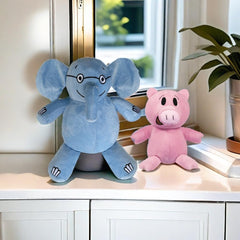 New pink pig plush toy front view provides soft, comforting bedtime friend.