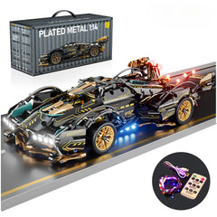 PinkBee sport car building kit front view with illuminated LED accents for display.
