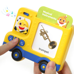 Pinkfong flash cards on the bus build vocabulary through playful memory activities.