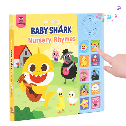 Pinkfong Baby Shark Nursery Rhymes book cover with durable pages for tiny hands.