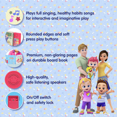 Pinkfong Bebefinn 10-button interface invites kid-friendly song playback and discovery.