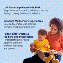 Pinkfong Bebefinn lyrics pages highlight songs to boost listening and memory.